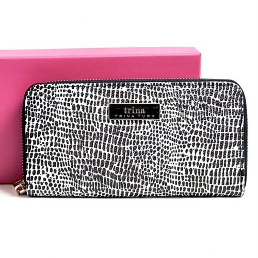 Flash Sale - NEW Trina Turk Black & White Croc Pattern Faux Leather Wallet